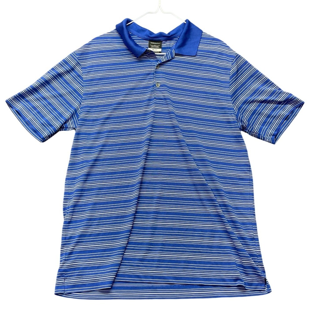 Nike Golf Men's Blue White Stripe Dri-Fit Performance Polo Men's‎ L